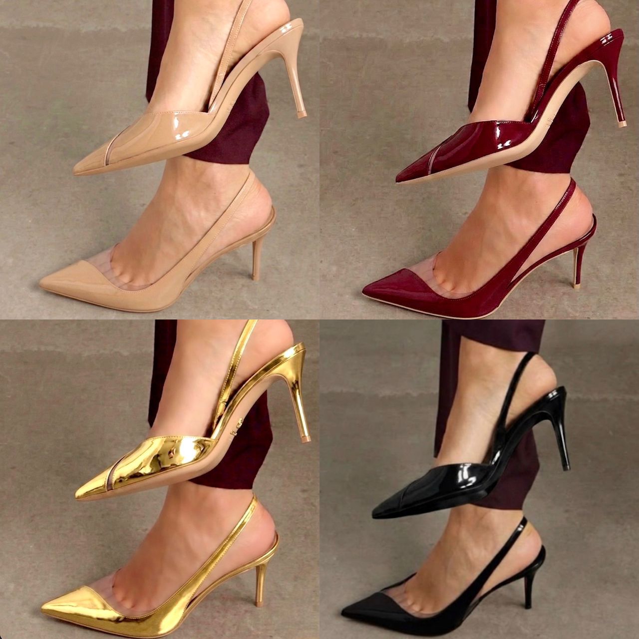Patent Pointed-Toe Slingback Heels