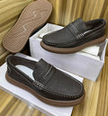 Men's Dark Brown Perforated Leather Penny Loafer
