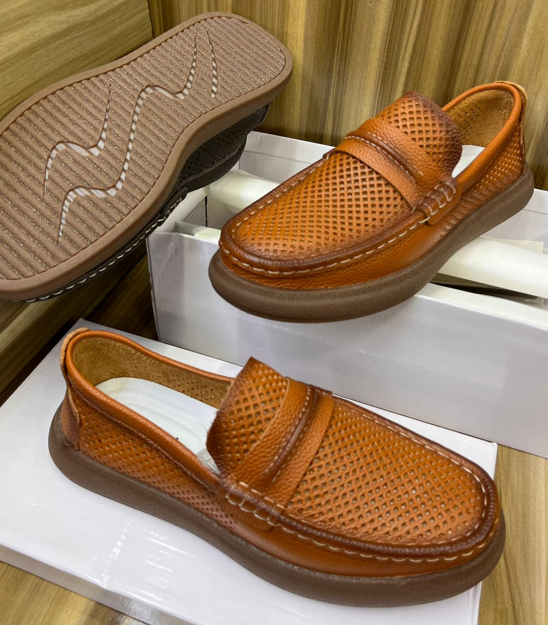 Men's Dark Brown Perforated Leather Penny Loafer